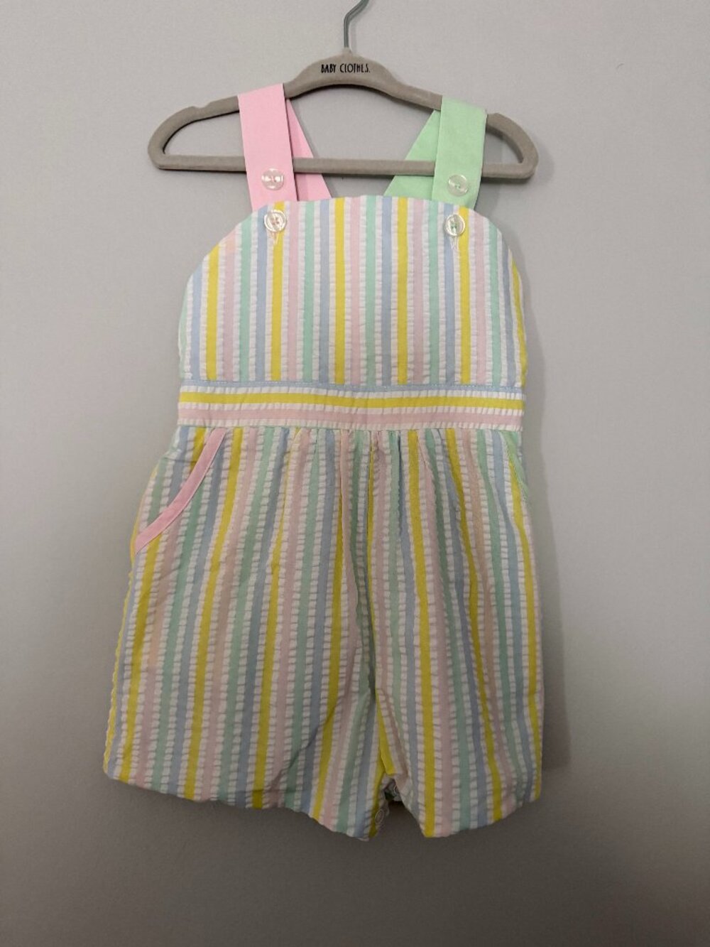 NWT Beaufort Bonnet Co. Pastel Rainbow Stripe Romper with Contrast Straps